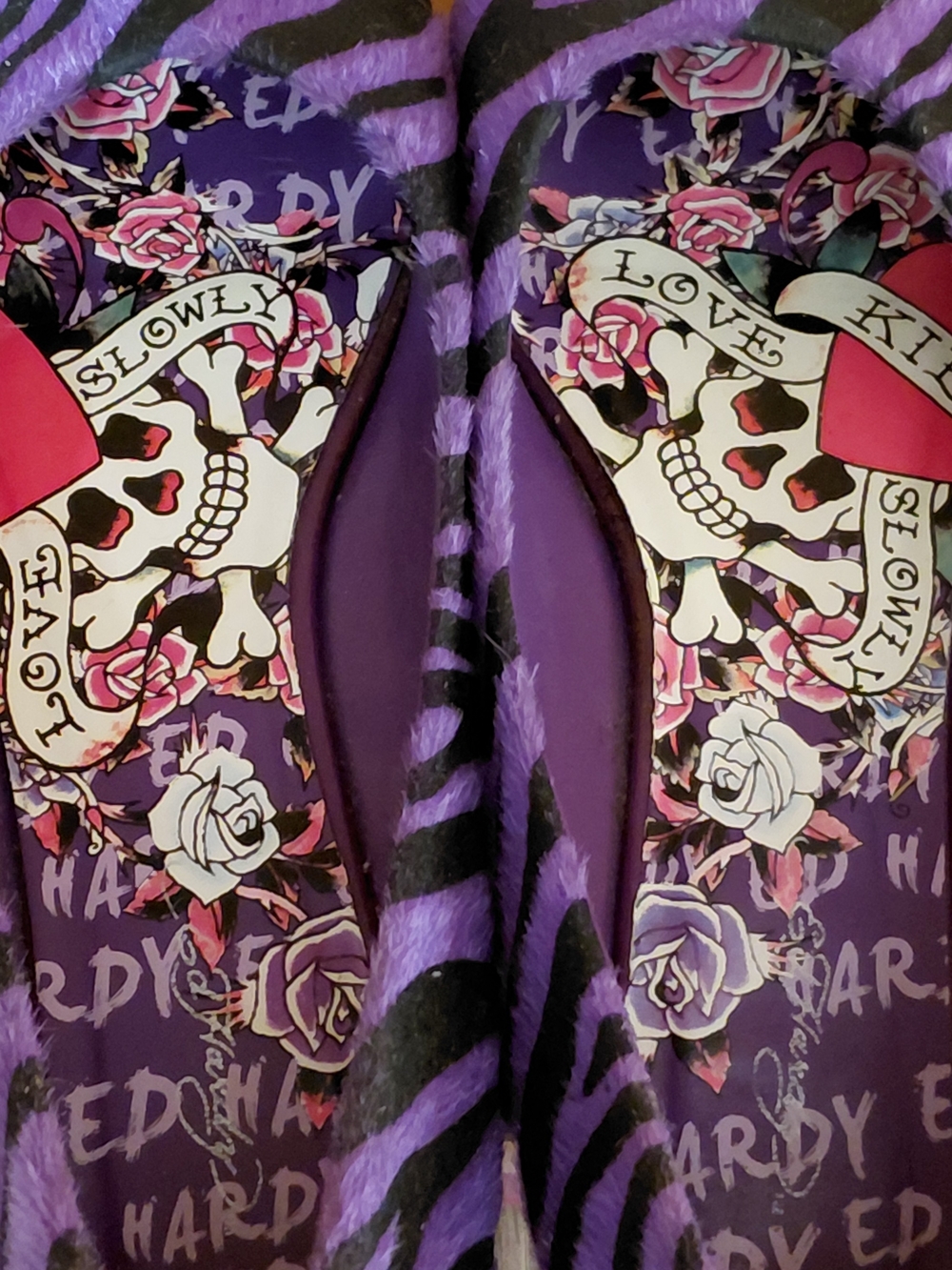 Ed Hardy Downtown Flat Ballet Purple & Black Zebra Y2K Print # 10FDT102W Sz 10 - Picture 5 of 10